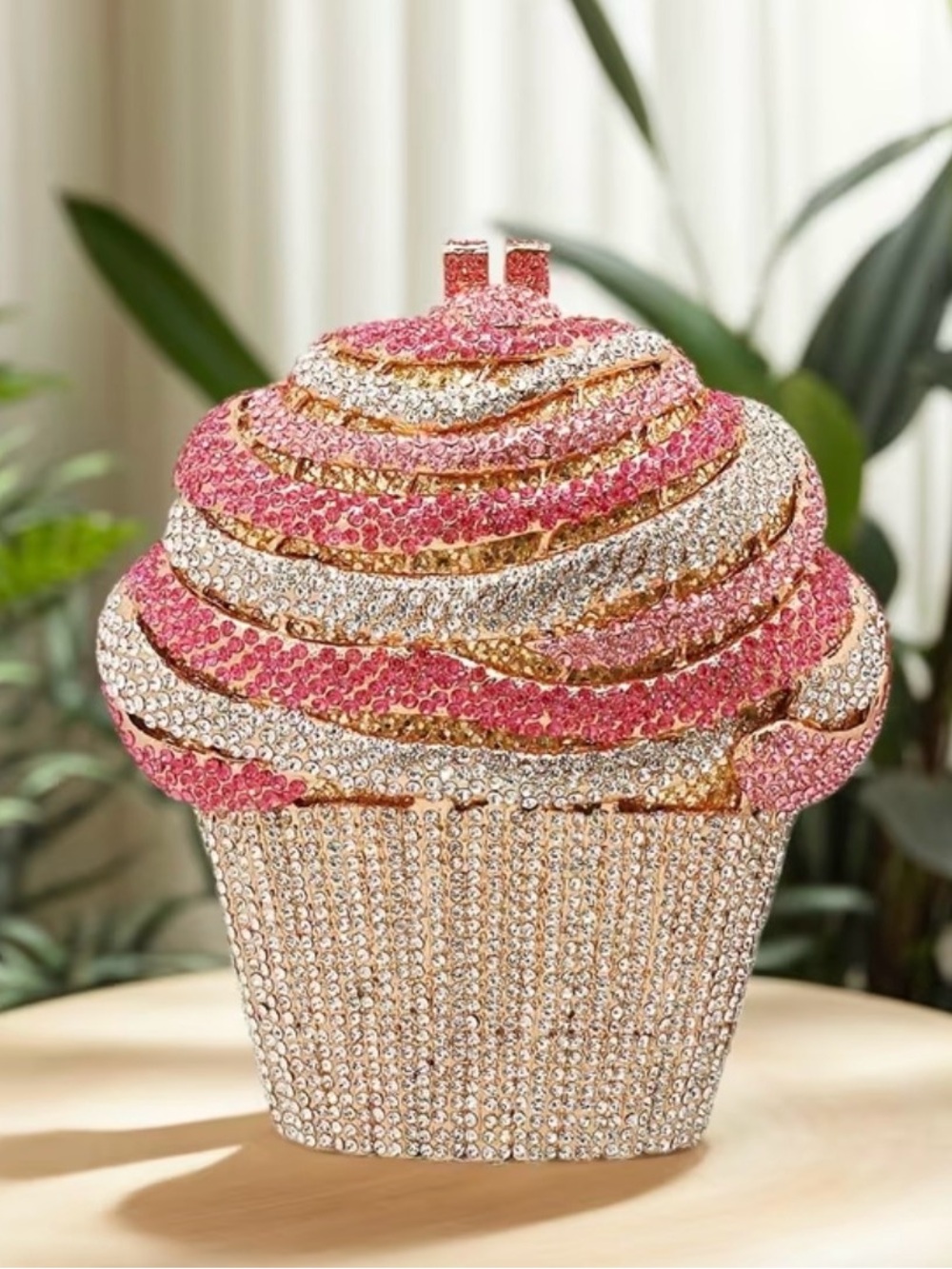 Crystal Cupcake Minaudière Clutch in Pink and Gold